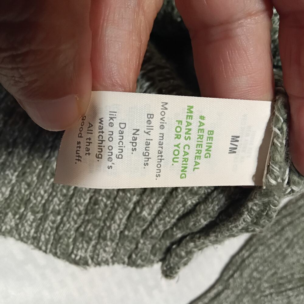 Aerie Mockneck Cotton Sweater Marled Green Size Medium Comfort Cozy Cottagecore - Picture 4 of 8